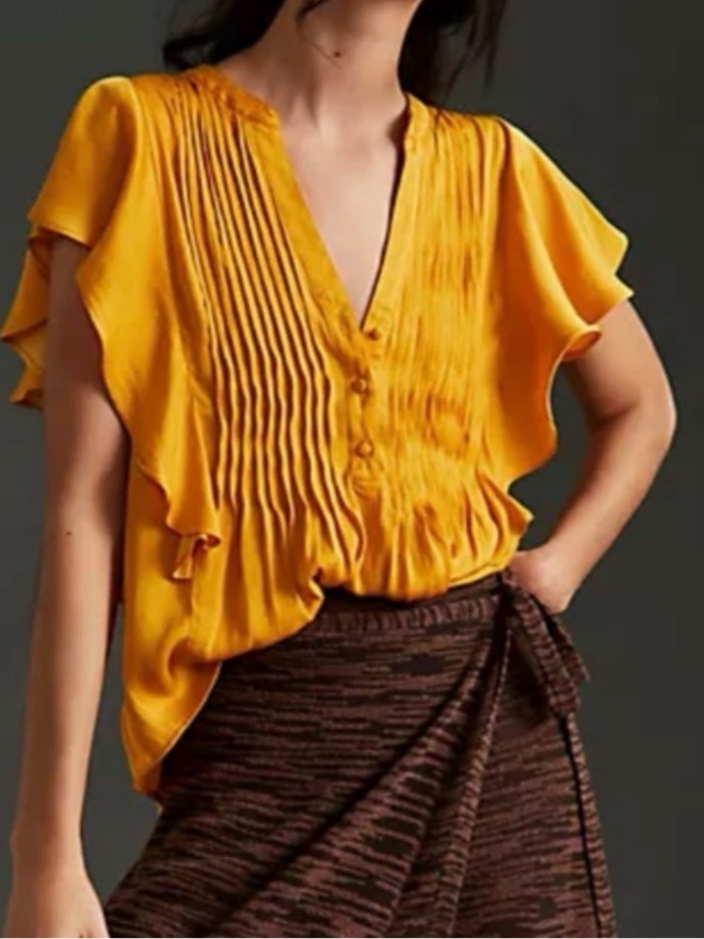 NWT ANTHROPOLOGIE PLEATED RUFFLE TOP IN MANGO M